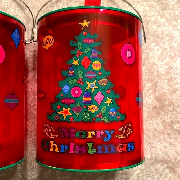 Brand New Set of 2 Christmas Tree Paint Can Cookie Holder Gift Set See Thru Red - Picture 2 of 12